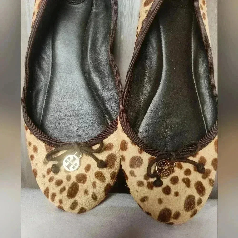 Tory Burch Cheetah Printed Balerina Pump Flats Size 7.5 M Women's